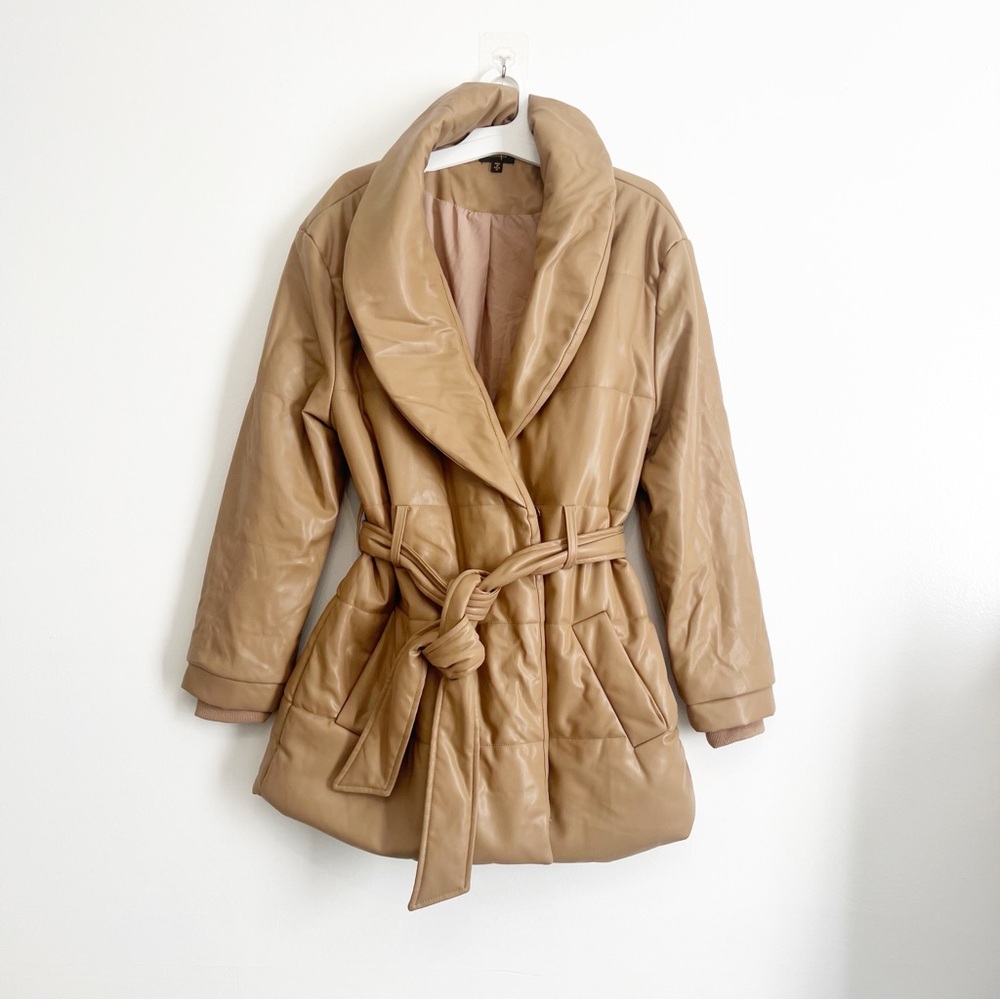 🤍faux leather brown Puffer Coat